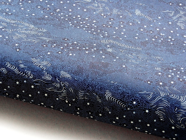 Chiyogami NEW Blue and White on Black Japanese Paper Yuzen Flowering Meadow
