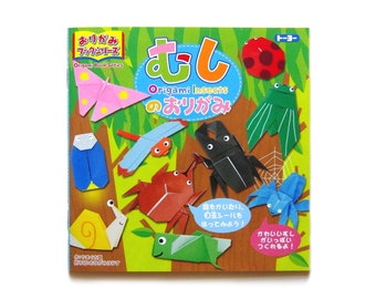 Origami Kit "10 Insects", instruction booklet + 32 sheets of Origami paper + stickers, 15 x 15cm, colour on one side