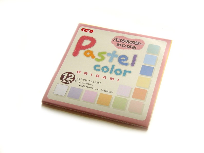 Carta per origami "Pastello" tinta unita, 12 colori, 60 fogli, 15 x 15 cm, retro bianco immagine 8