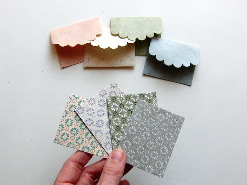 Mini Greeting Cards "Tiny Blossoms" with Envelopes, Pack of 4, Pack of 12 and Box of 24, Lokta Paper, Silk Screen Printed. 6.5 x 5.2cm image 4