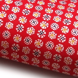 Papier japonais Katazome shi « Boules Temari. Rouge, noir, blanc et jaune. »