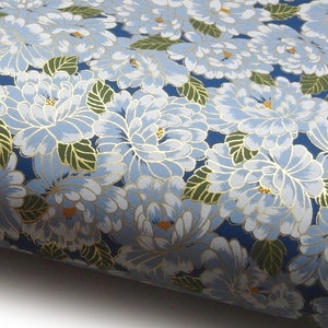 Carta giapponese Chiyogami "Peonie. Blu su blu." Yuzen