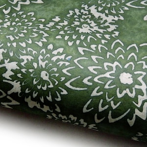 Lokta Paper "Chrysanthemums". Green. Handmade Nepalese Paper. Batik Work, Waxed, Translucent.