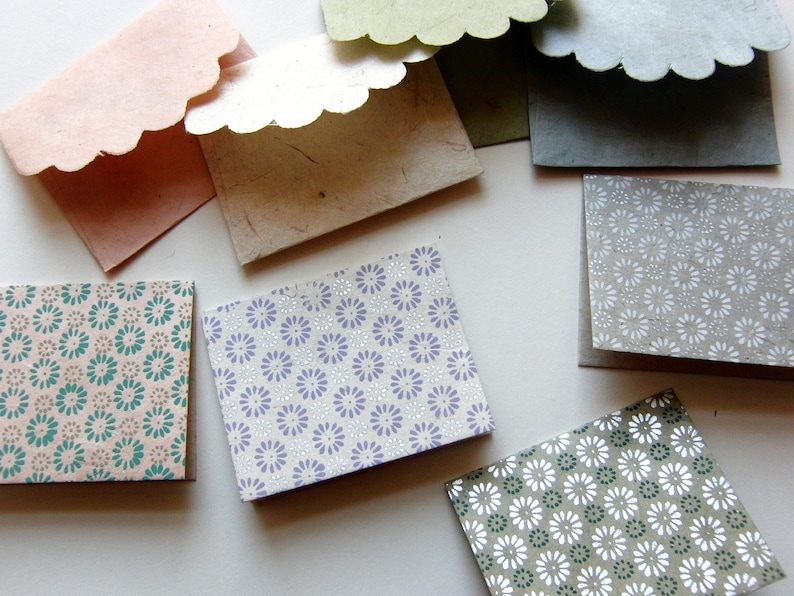 Mini Greeting Cards "Tiny Blossoms" with Envelopes, Pack of 4, Pack of 12 and Box of 24, Lokta Paper, Silk Screen Printed. 6.5 x 5.2cm image 6
