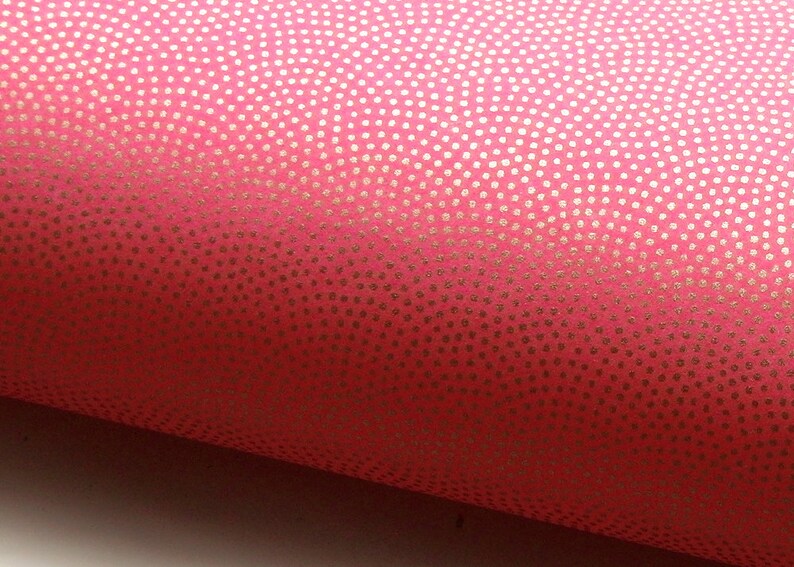 Japanese Paper Chiyogami Yuzen Samekomon Sharkskin Golden Dots on Pink