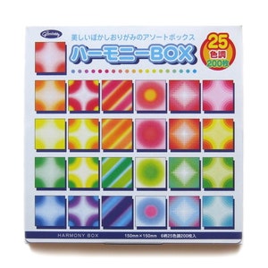 Origami Paper Pack Bokashi Harmony Box, 25 patterns, 200 sheets, 15 x 15cm, colour on one side image 1