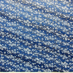 Japanese Paper Yuzen Plum Blossoms and Pine Needles. White and Gold on Blue Chiyogami image 3