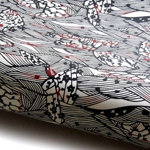 Japanese Paper Katazome shi Landscape. Black and Reddish Brown on Natural White. image 5