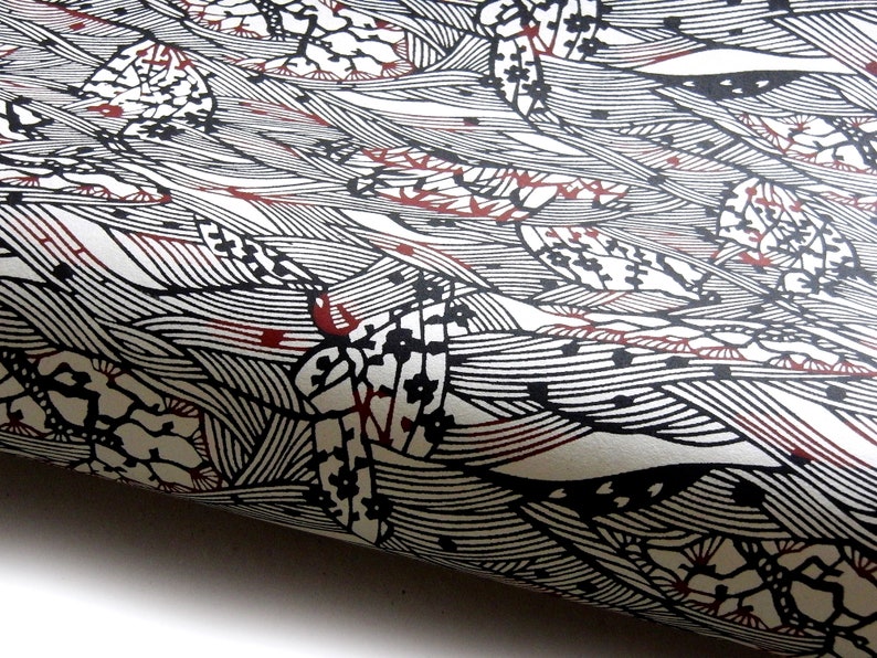 Japanese Paper Katazome shi Landscape. Black and Reddish Brown on Natural White. image 5