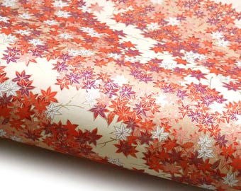 Japanese Paper Yuzen "Maple Leaves - Momiji. Shades of Red and Gold on Creme." Chiyogami