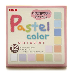 Carta per origami "Pastello" tinta unita, 12 colori, 60 fogli, 15 x 15 cm, retro bianco