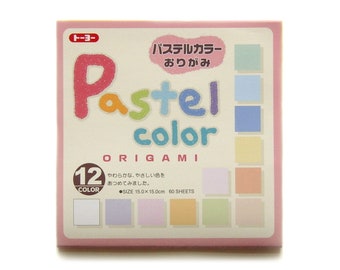 Carta per origami "Pastello" tinta unita, 12 colori, 60 fogli, 15 x 15 cm, retro bianco