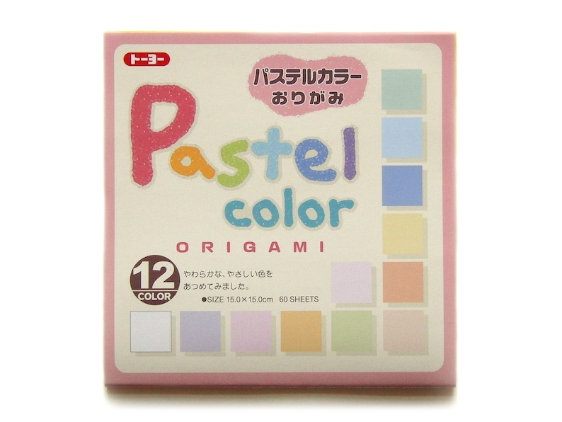 Carta per origami "Pastello" tinta unita, 12 colori, 60 fogli, 15 x 15 cm, retro bianco immagine 1