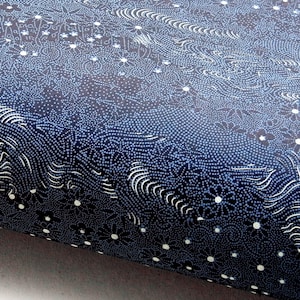 Japans papier Chiyogami "Bloeiende weide. Blauw en wit op zwart. " Yuzen