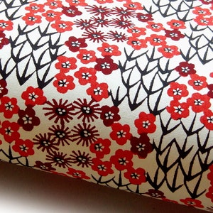 Japanese Paper Katazome shi "Field of Flowers. Orange Red, Reddish Brown and Black on Natural White."