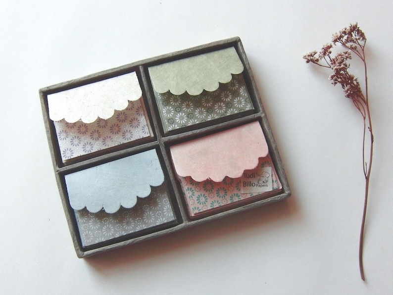 Mini Greeting Cards "Tiny Blossoms" with Envelopes, Pack of 4, Pack of 12 and Box of 24, Lokta Paper, Silk Screen Printed. 6.5 x 5.2cm image 5