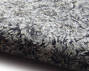 Japanese Paper Yuzen "Chrysanthemums. Black, White, Grey and Gold." Chiyogami