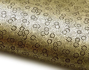Papel Lokta "Flores pequeñas". Negro/Dorado. Papel nepalí hecho a mano, impreso.