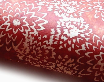 Lokta Paper "Chrysanthemums". Terracotta. Handmade Nepalese Paper. Batik Work, Waxed, Translucent.