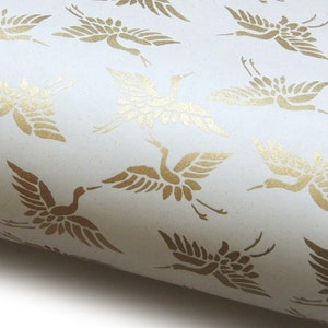 Papel japonés Chiyogami "Grullas. Oro sobre blanco". Yuzen