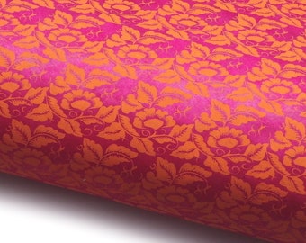 Lokta Paper "Flower Tendril". Pink/Orange. Handmade Nepalese Paper. Silk Screen Printed.