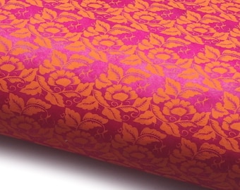 Lokta Paper "Flower Tendril". Pink/Orange. Handmade Nepalese Paper. Silk Screen Printed.