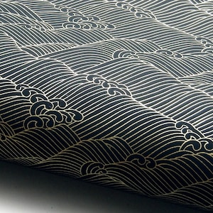 Japanpapier Chiyogami "Wellen. Gold auf Schwarz." Yuzen