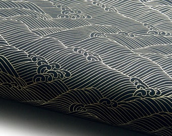 NEW! Japanese Paper Yuzen "Waves. Gold on Black." Chiyogami