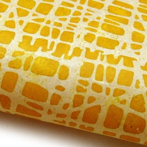 Lokta Paper "Crossings". Yellow. Handmade Nepalese Paper. Batik Work, Waxed, Translucent.