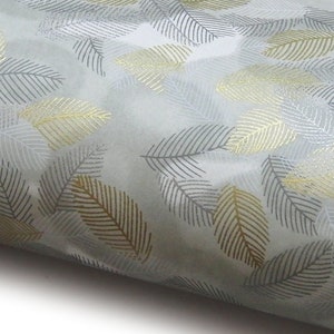 Japanpapier Chiyogami "Federn. Gold, Silber und Weiß auf Grau." Yuzen