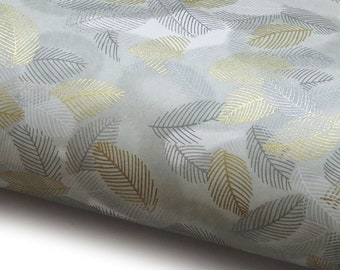 Japanese Paper Yuzen "Feathers. Gold, Silver and White on Grey." Chiyogami