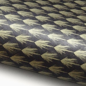 Lokta Paper &quot;Rushes Ornament&quot;. Black/Gold. Handmade Nepalese Paper. Silk Screen Printed.