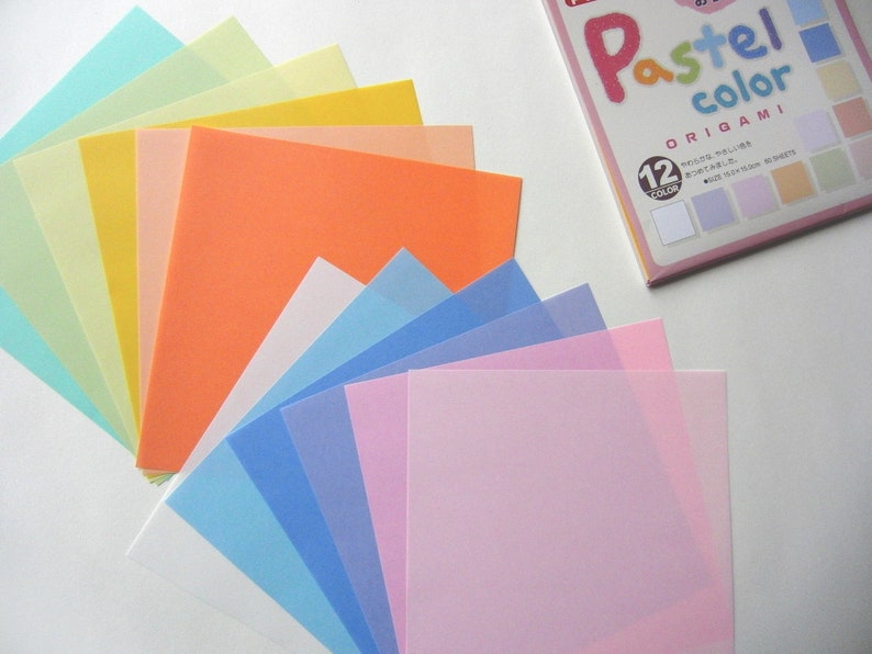 Carta per origami "Pastello" tinta unita, 12 colori, 60 fogli, 15 x 15 cm, retro bianco immagine 2