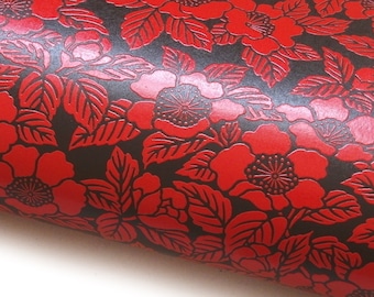 Japanese Lacquered Paper "Camellia. Red on Black." Yuzen