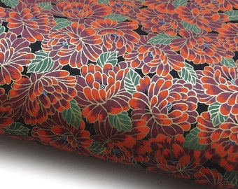Japanese Paper Yuzen &quot;Peonies. Red on Black.&quot; Chiyogami