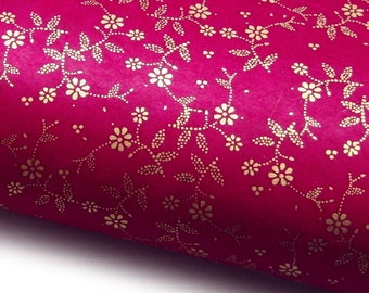 Lokta Paper "Dotted Flowers". Bordeaux/Gold. Handmade Nepalese Paper. Silk Screen Printed.