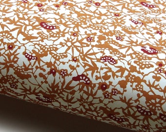 Japanese Paper Yuzen "Hedgerow. Ocher and Dark Red on Natural White." Chiyogami