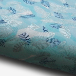 Carta giapponese Chiyogami "Piume. Blu scuro, argento e bianco su turchese". Yuzen