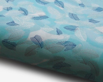 Japanese Paper Yuzen "Feathers. Dark Blue, Silver and White on Turquoise." Chiyogami