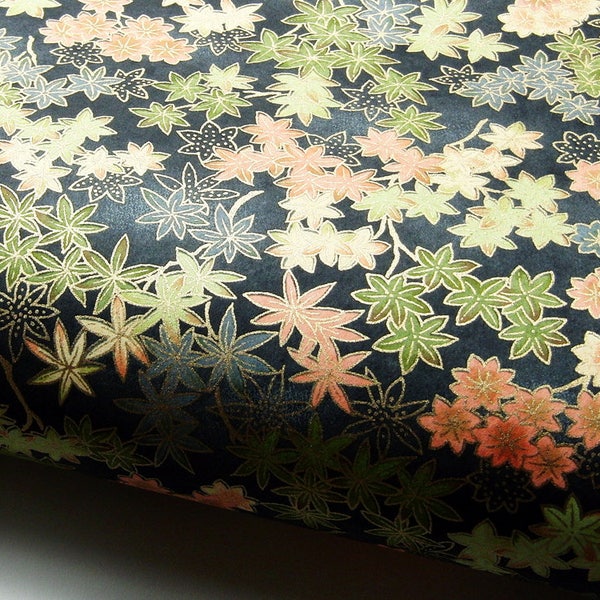 Japanese Paper Chiyogami Yuzen "Maple Leaves and Blossoms in Peach and Light Green"