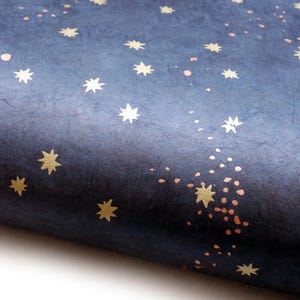 Carta Lokta "Cielo stellato". Blu notte/oro/rame. Carta nepalese fatta a mano, stampata.