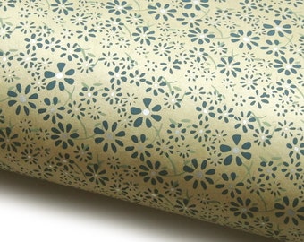 Lokta Paper "Daisies". Sand/Blue/Silver/Green. Handmade Nepalese Paper. Silk Screen Printed.