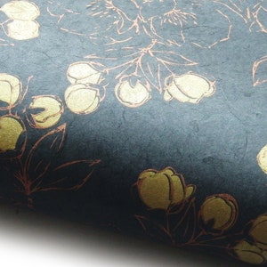 Lokta Paper "Cherry Blossoms". Grey/Gold/Copper. Handmade Nepalese Paper. Silk Screen Printed.