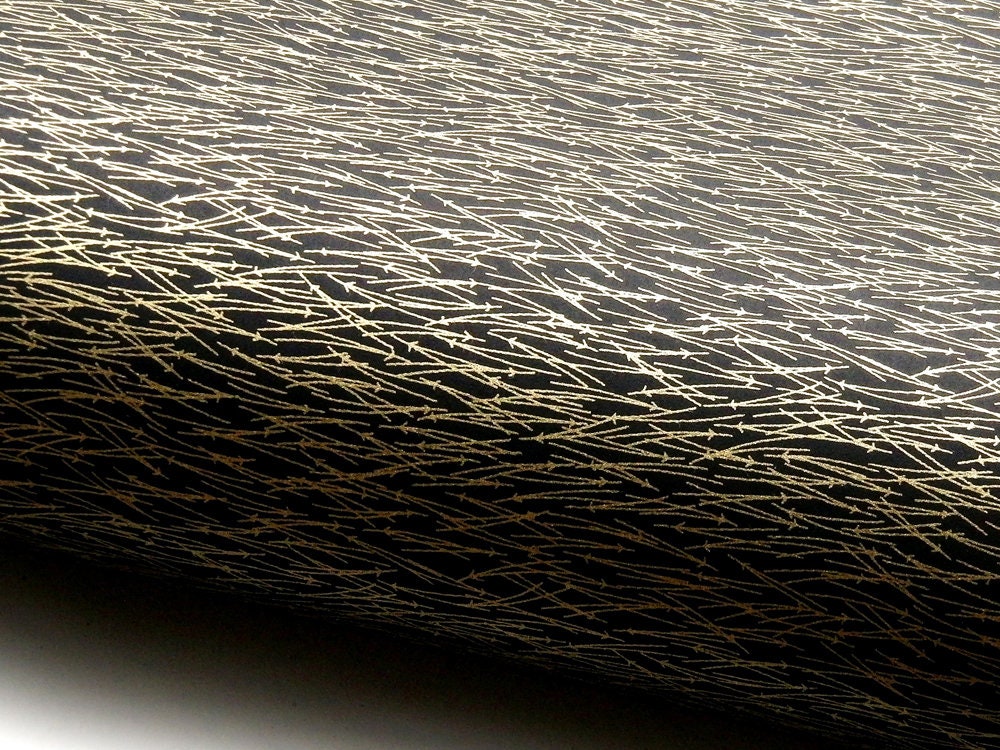 Japanese Paper Chiyogami Yuzen "Kobore Matsuba - Scattered Pine Needles. Gold on Black.",