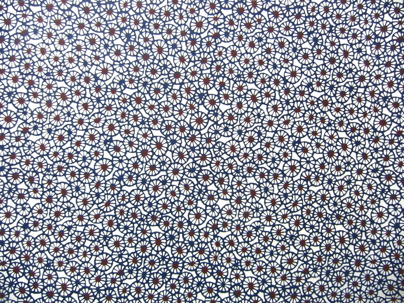 Japanese Paper Yuzen Daisies. Blue and Brown. Chiyogami image 2