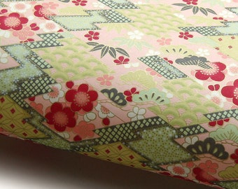 NEW! Japanese Paper Yuzen "Japanese Garden. Pattern Mix. Pink, Green and Yellow." Chiyogami