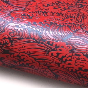 Papel japonês lacado "Konami - ondas. Vermelho sobre preto." Yuzen