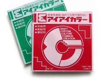 Origamipapier Rot und Grün, uni, 100 Blatt, 15 x 15cm, Rückseite weiß