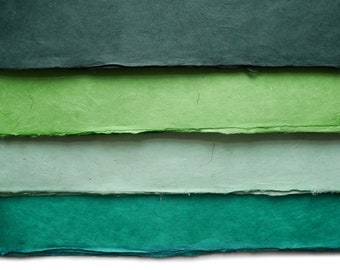 Lokta paper. Shades of green. Handmade Nepal paper.