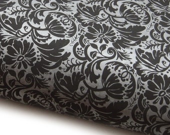 Lokta Paper "Chrysanthemums". Grey/Black. Handmade Nepalese Paper. Silk Screen Printed.